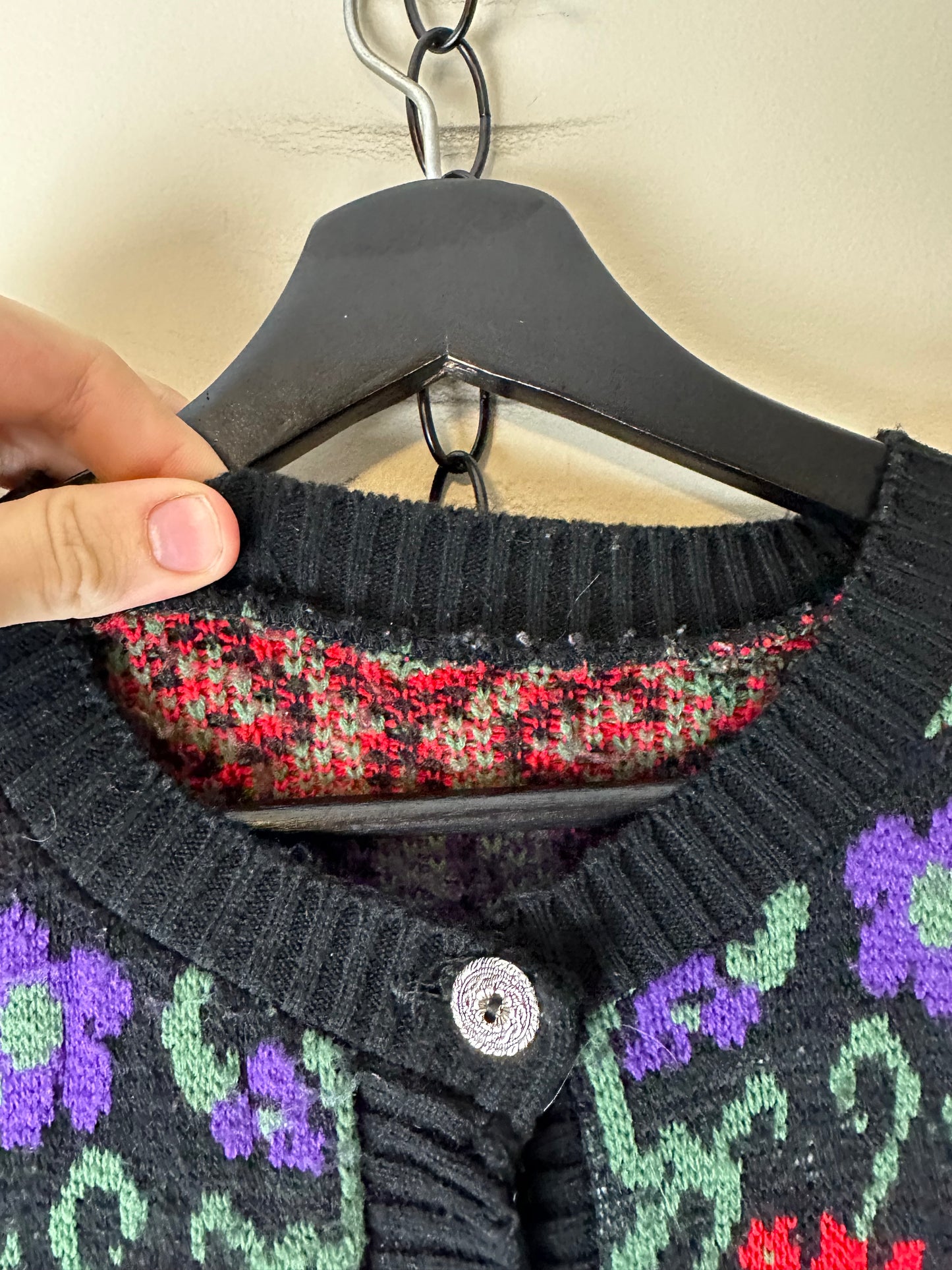 Vintage Floral All Over Pattern Norwegian Cardigan Sweater - L