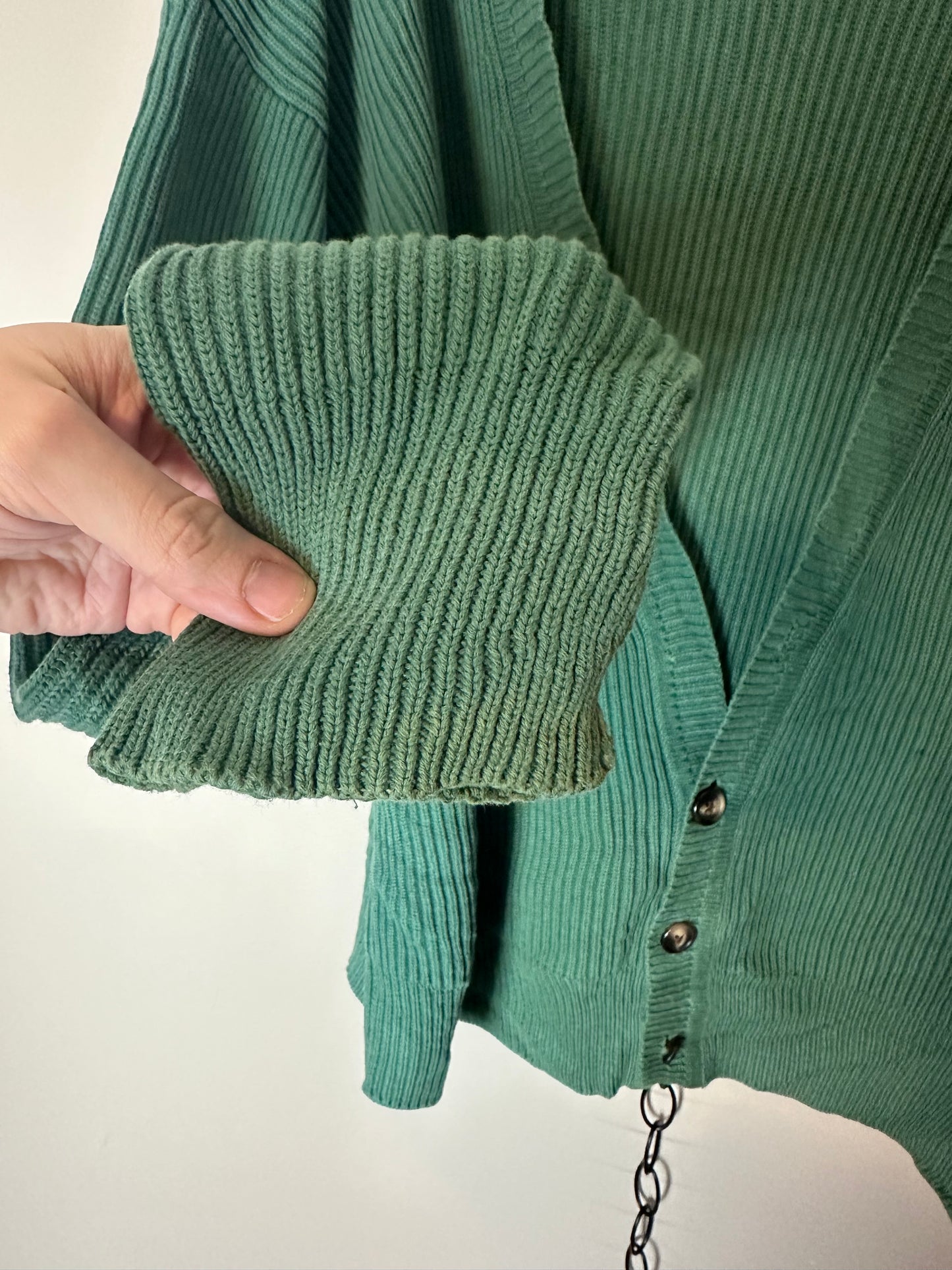00s Nordstrom Green Ribbed Cardigan Sweater - L