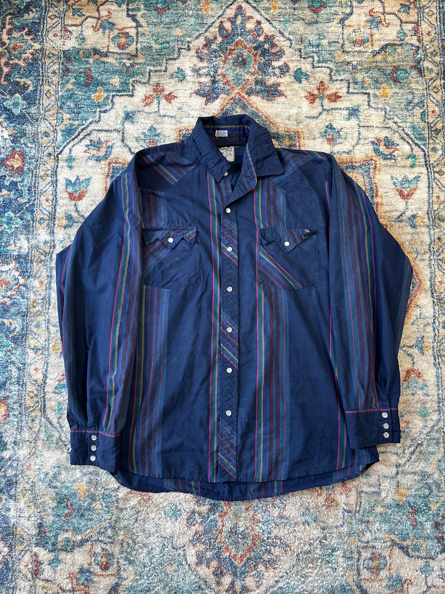 90s Trading Post Company Striped Western Button-up Shirt - XXL