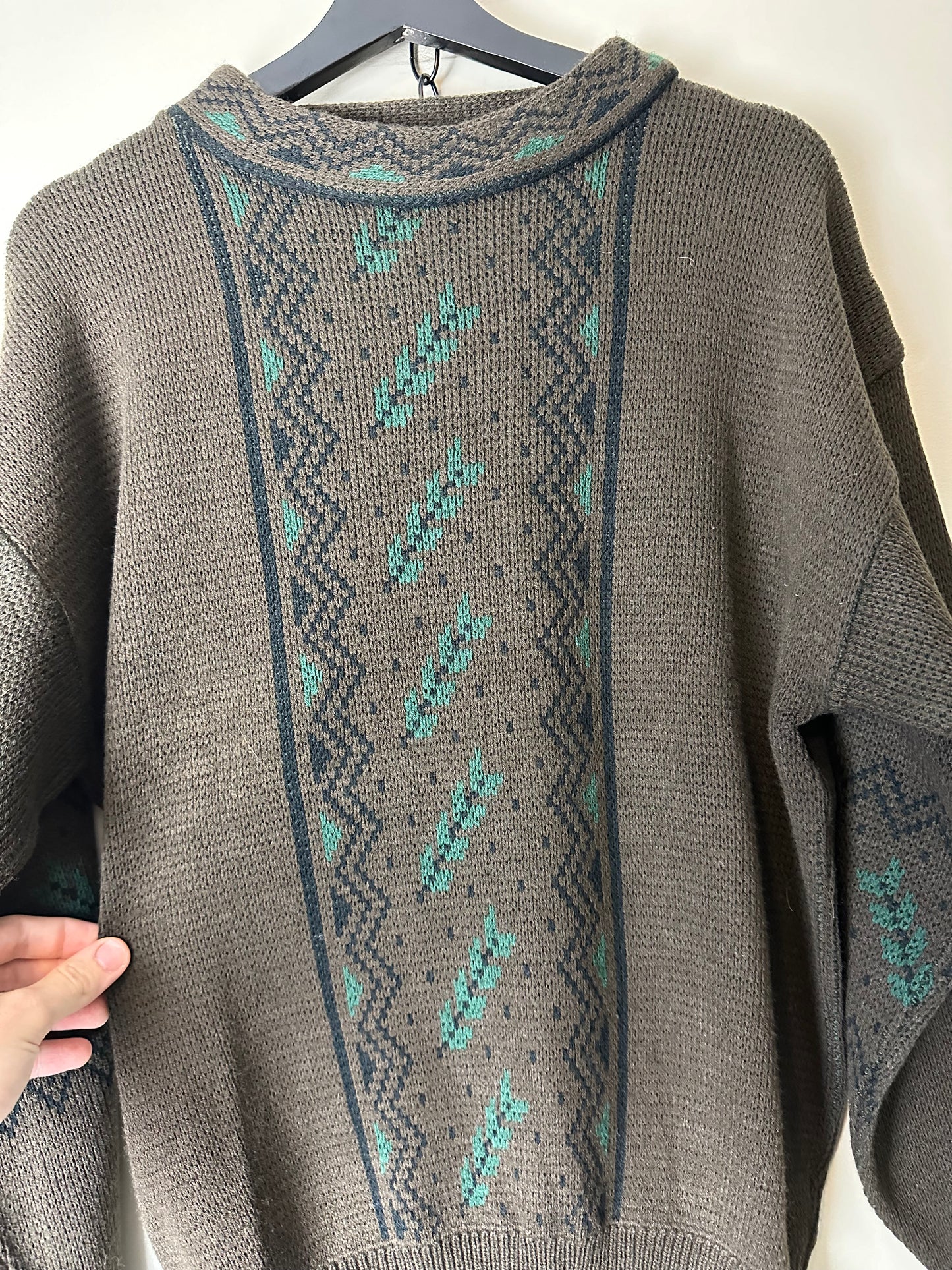 Vintage Brown Patterned Pullover Sweater - M
