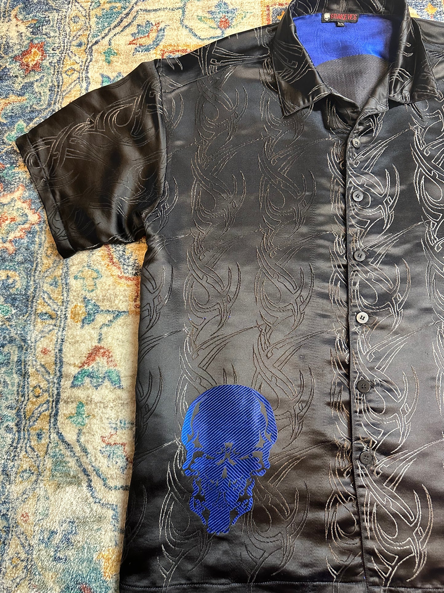 00s Snake Eyes Skull All Over Print Button-up Shirt - XL