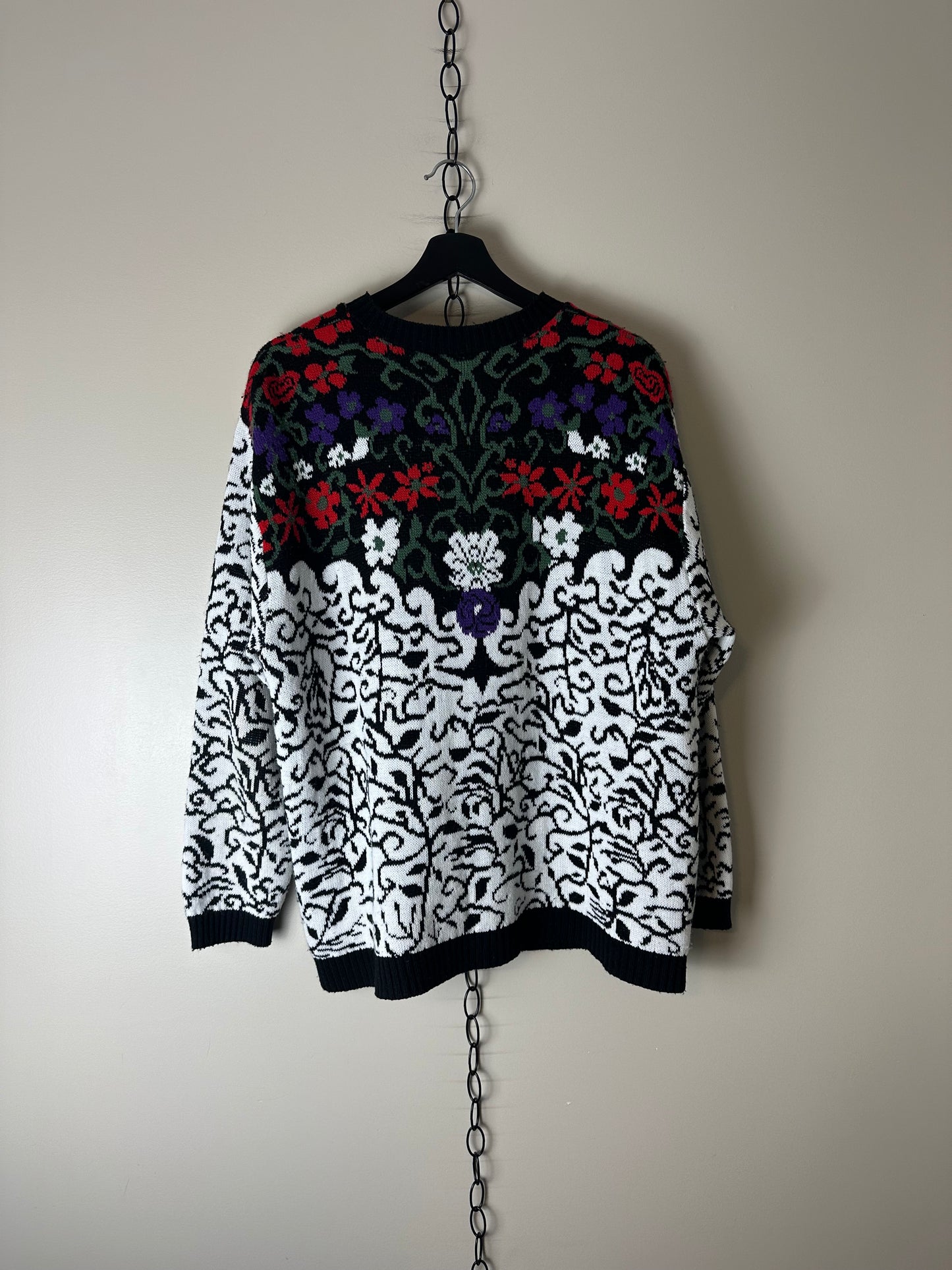 Vintage Floral All Over Pattern Norwegian Cardigan Sweater - L