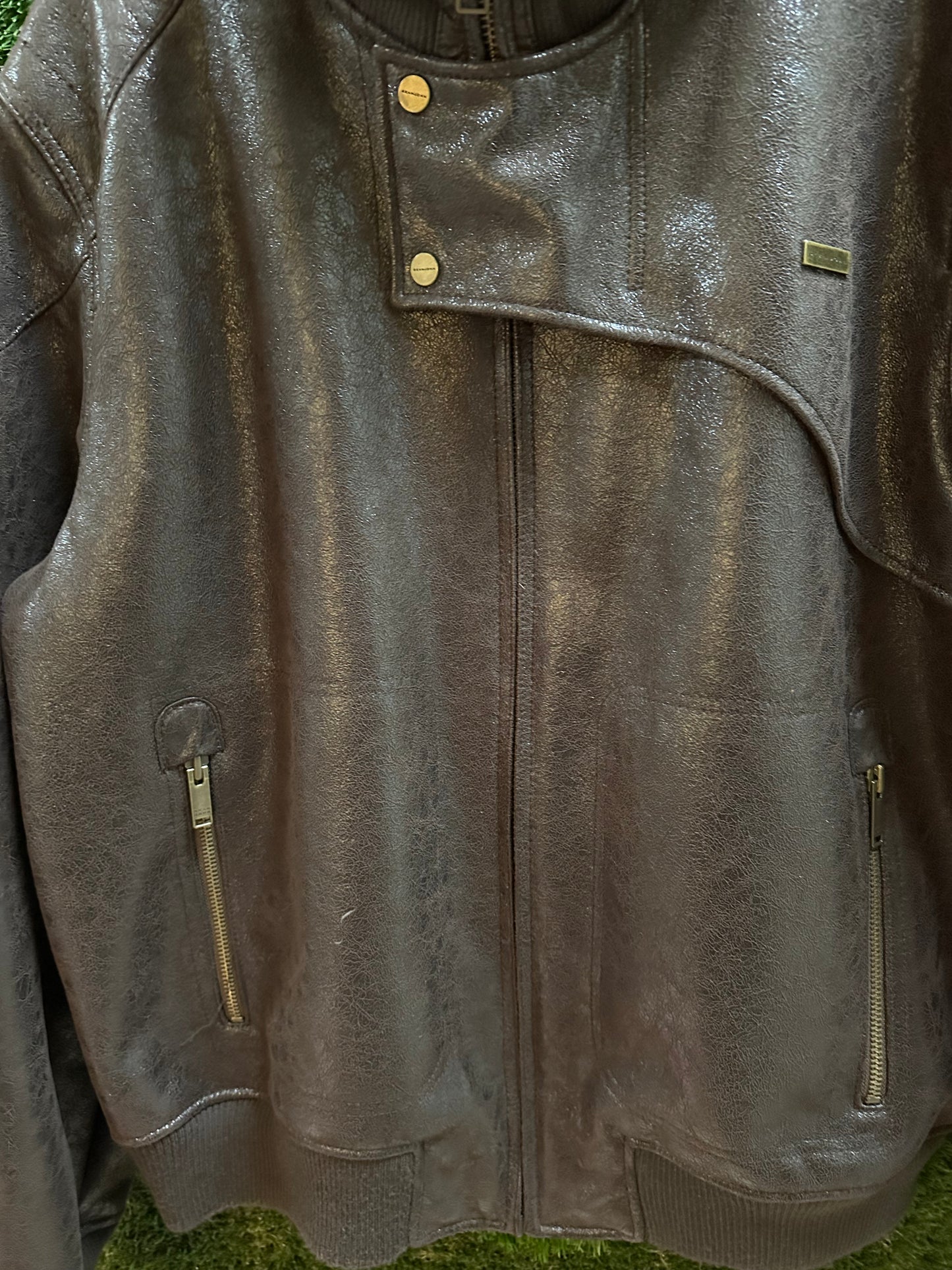 00s Sean John Fur Line Brown Leather Jacket - XXL