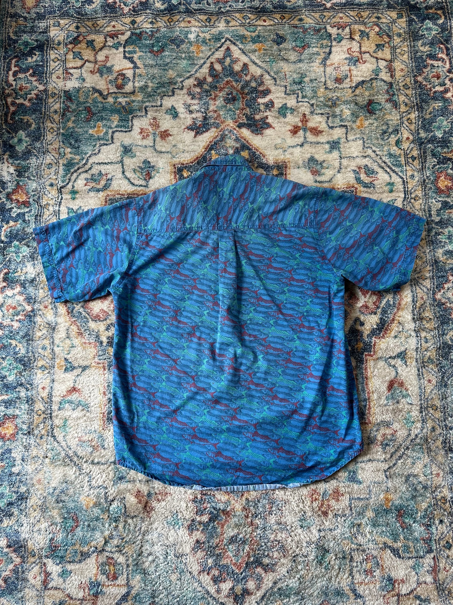 90s Wrangler Rugged Wear Fish All Over Print Button-up Shirt - XL