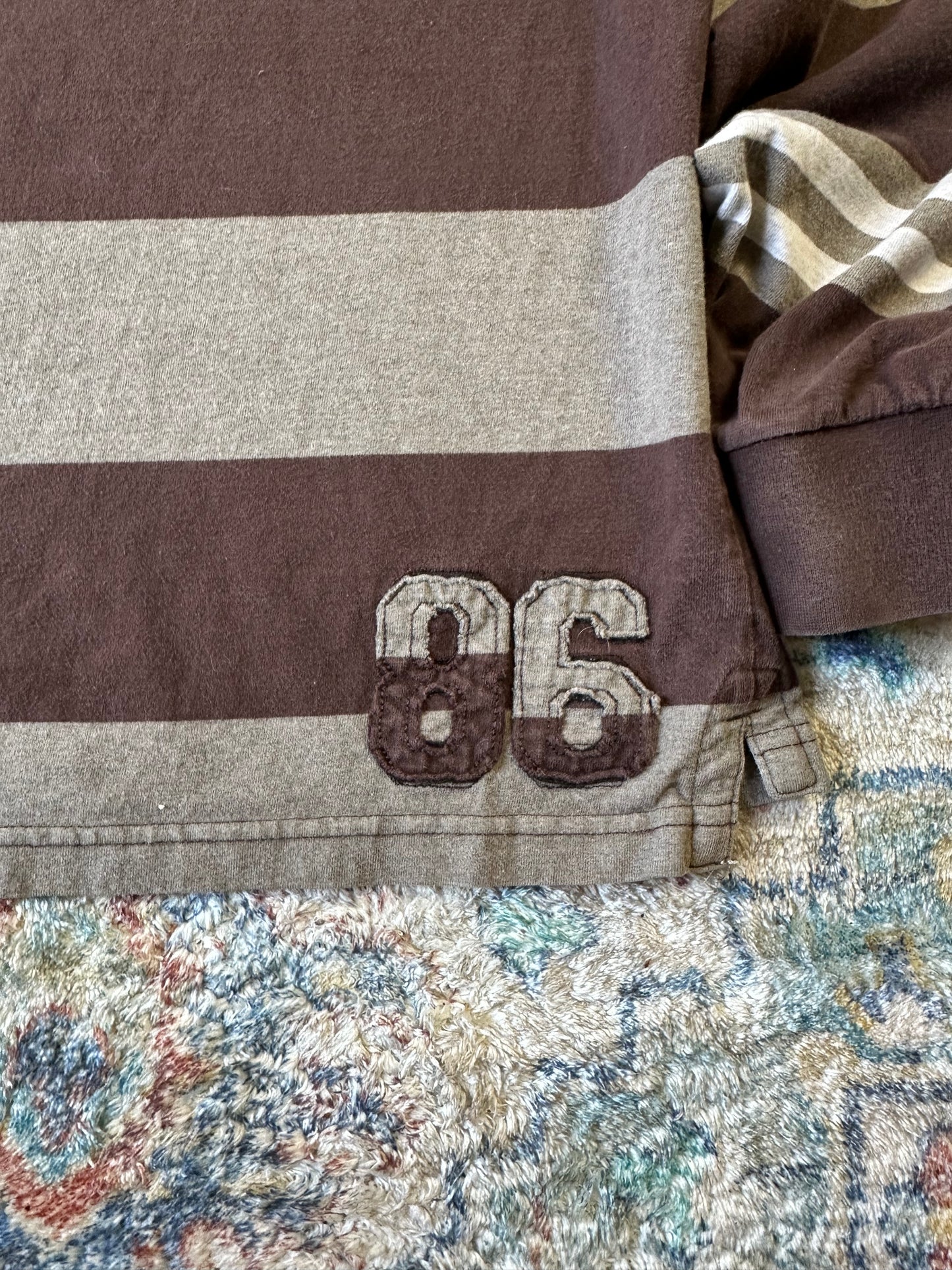 00s B.U.M Equipment Brown Striped Polo Shirt - S