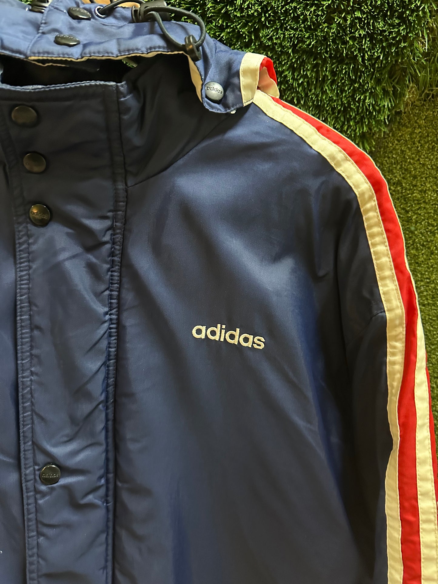 90s Adidas Spellout Long Jacket - S