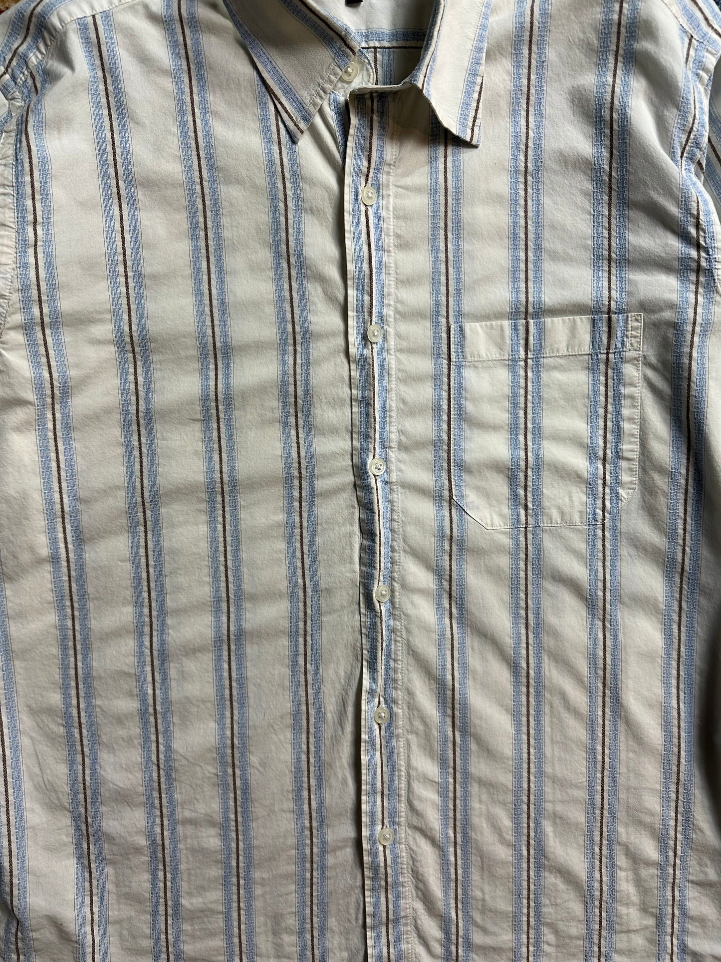 00s Blue White Striped Long Sleeve Button-up Shirt