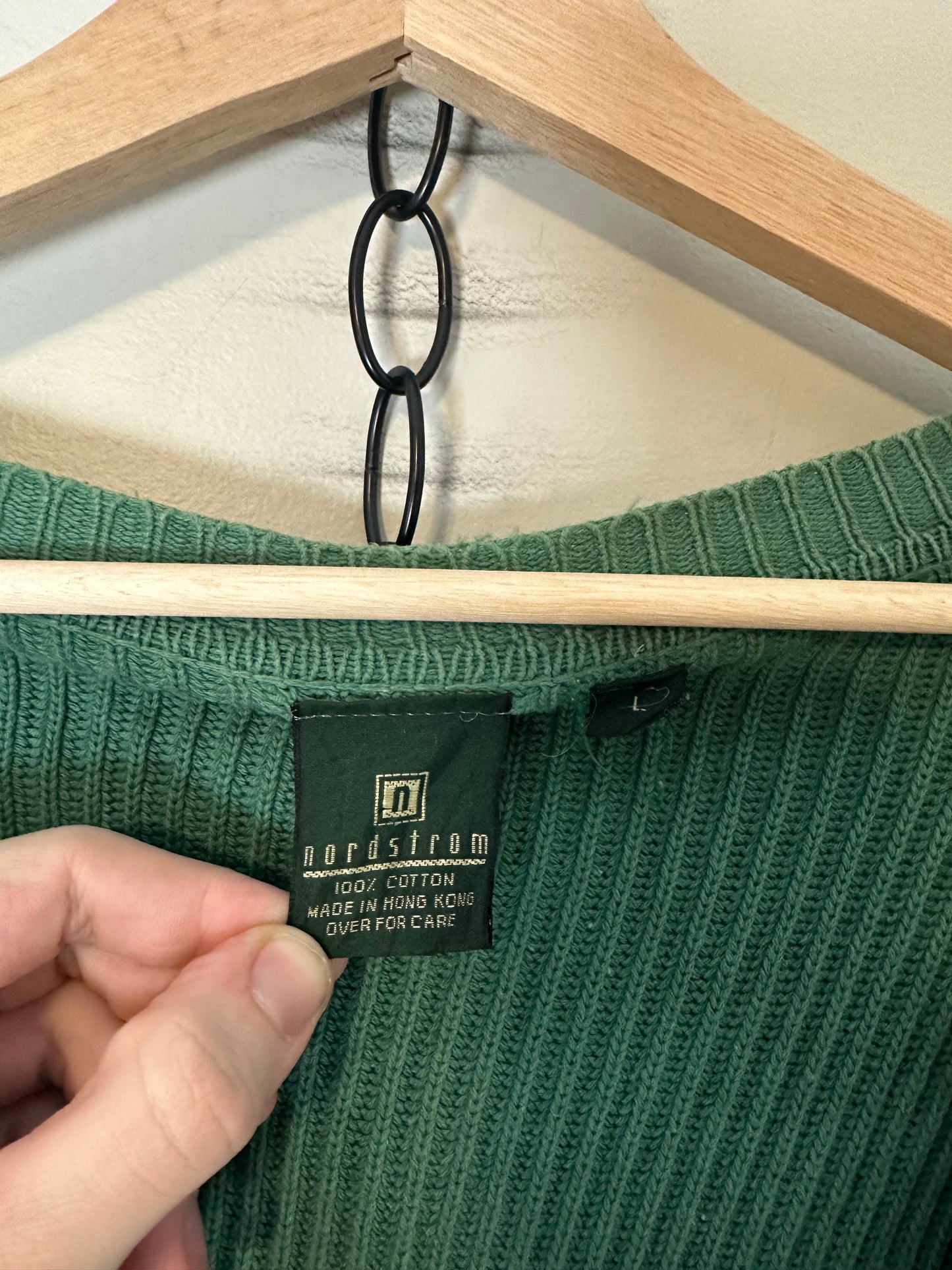 00s Nordstrom Green Ribbed Cardigan Sweater - L