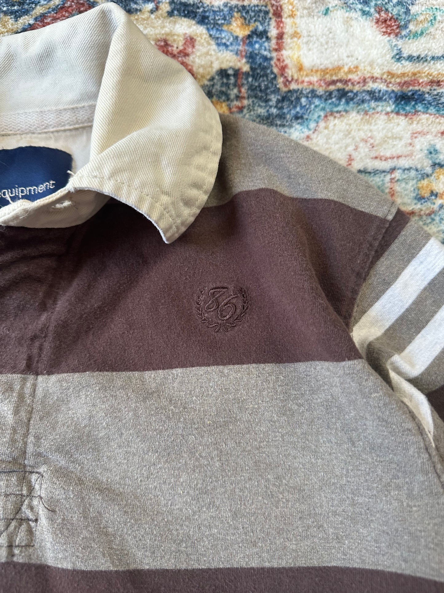 00s B.U.M Equipment Brown Striped Polo Shirt - S