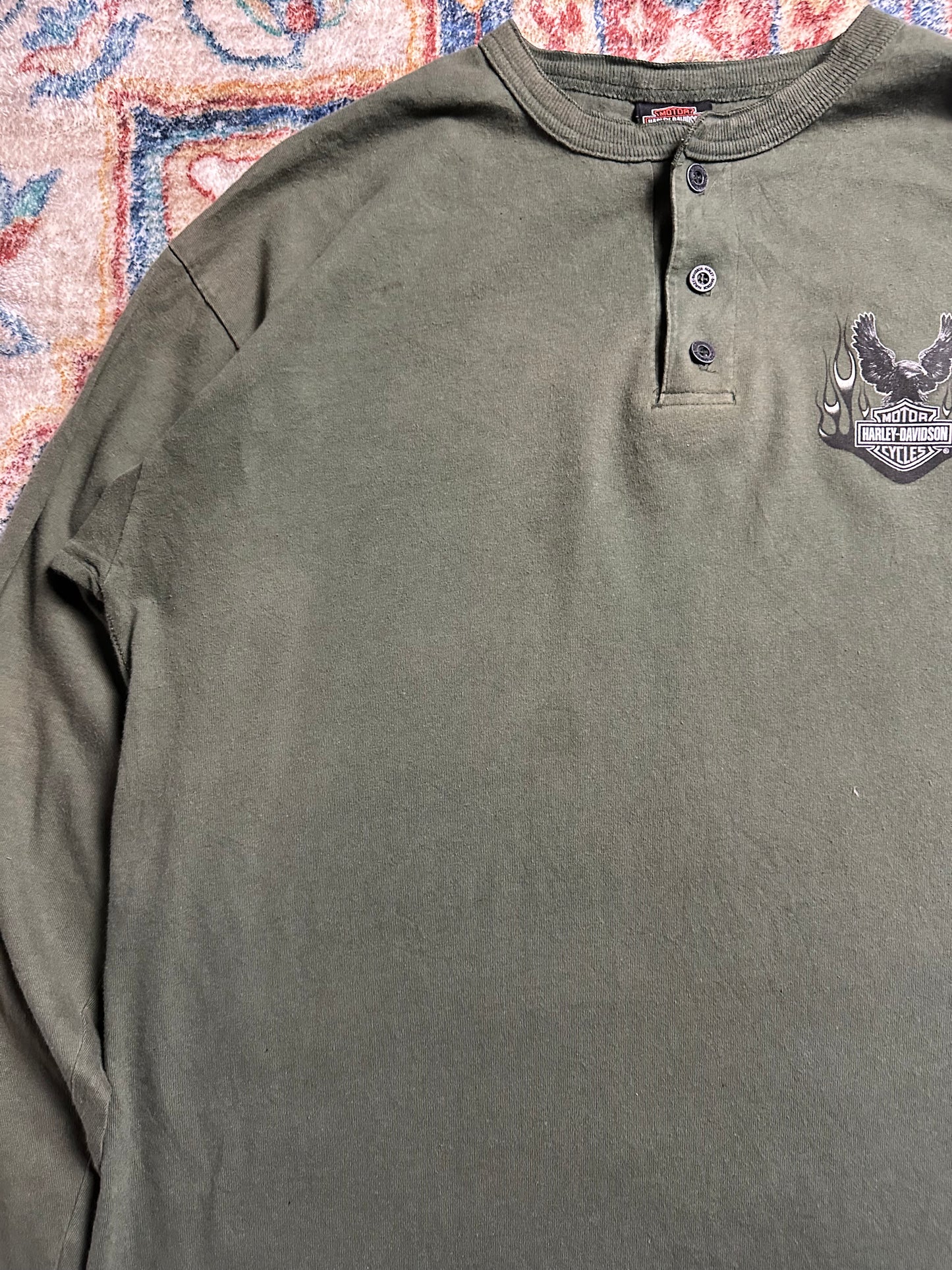 00s Harley Davidson Long Sleeve Henley Shirt - XL