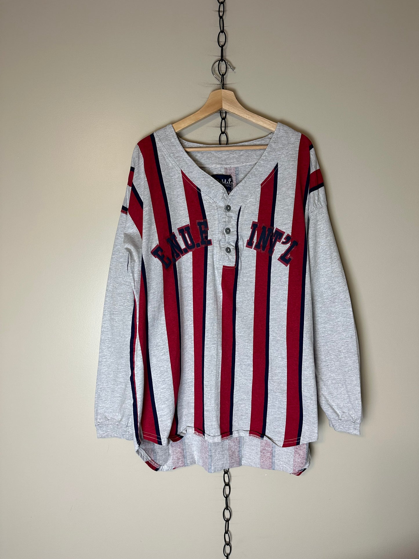 90s E.N.U.F International Striped Long Sleeve Henley Shirt - L