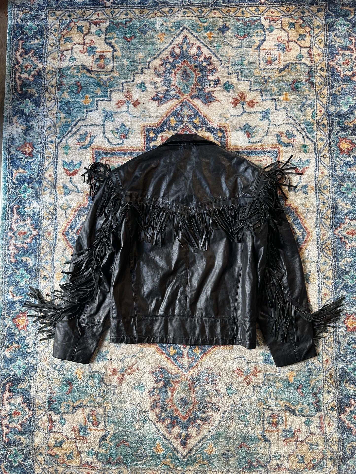 90s Black Tassel Leather Jacket - M