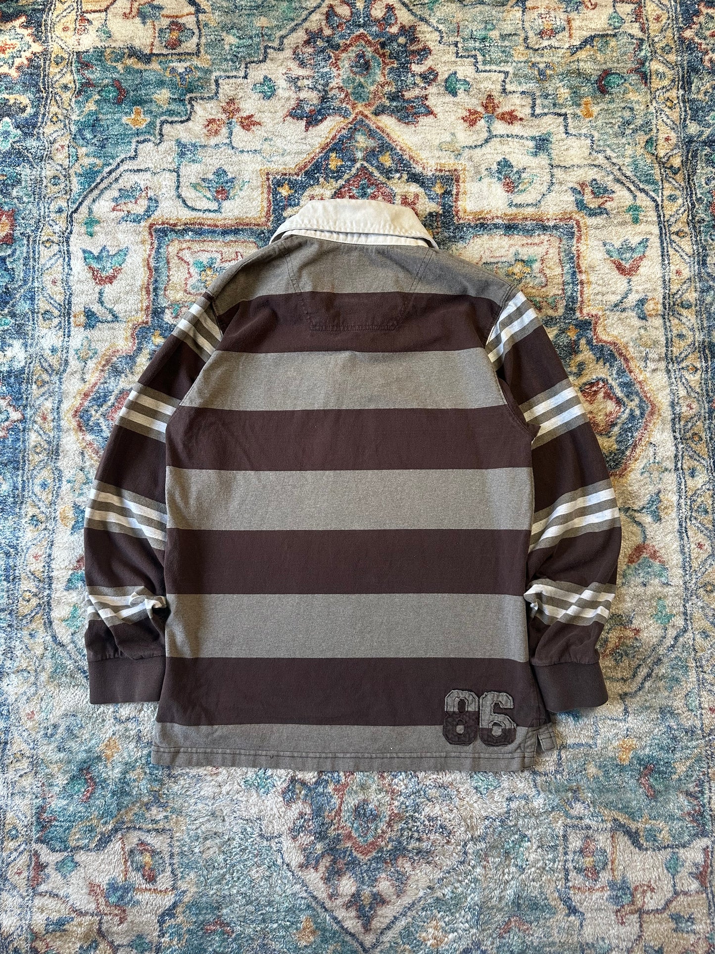 00s B.U.M Equipment Brown Striped Polo Shirt - S