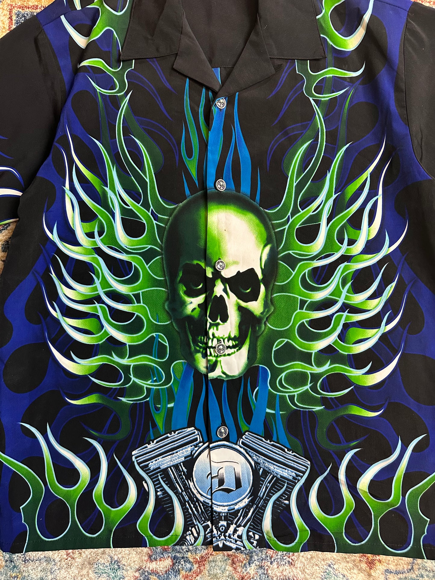 00s Flaming Skull Button-up Shirt - XL