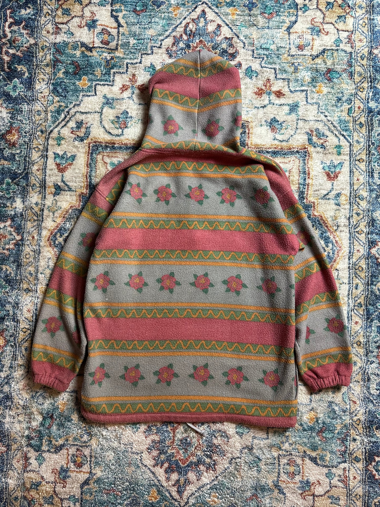 90s Floral Hooded Fleece - M