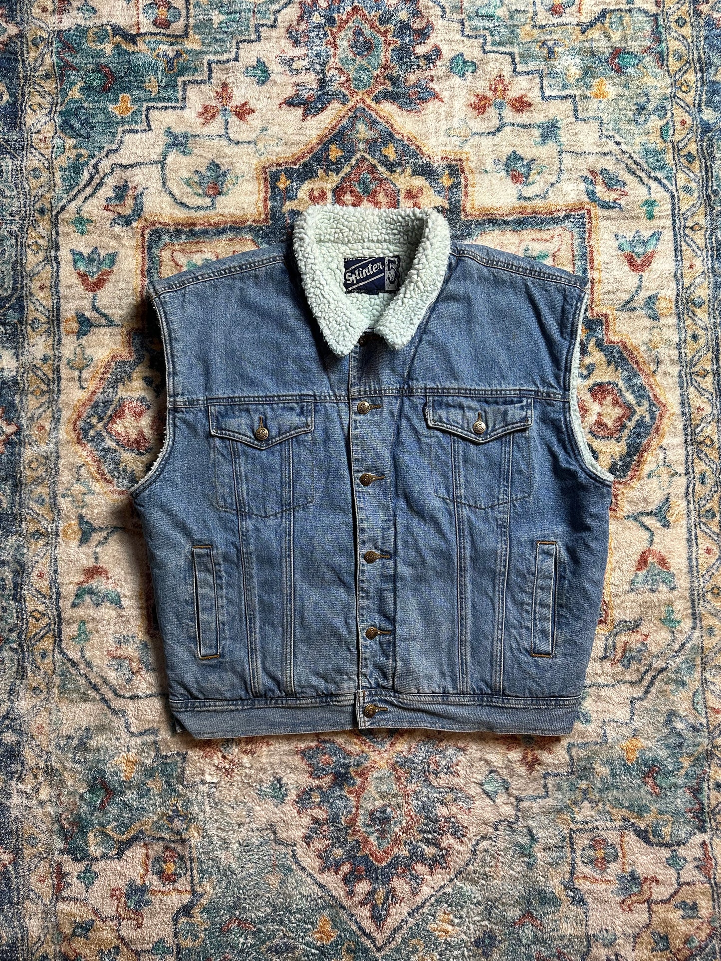 90s Sherpa Lined Denim Vest - XL
