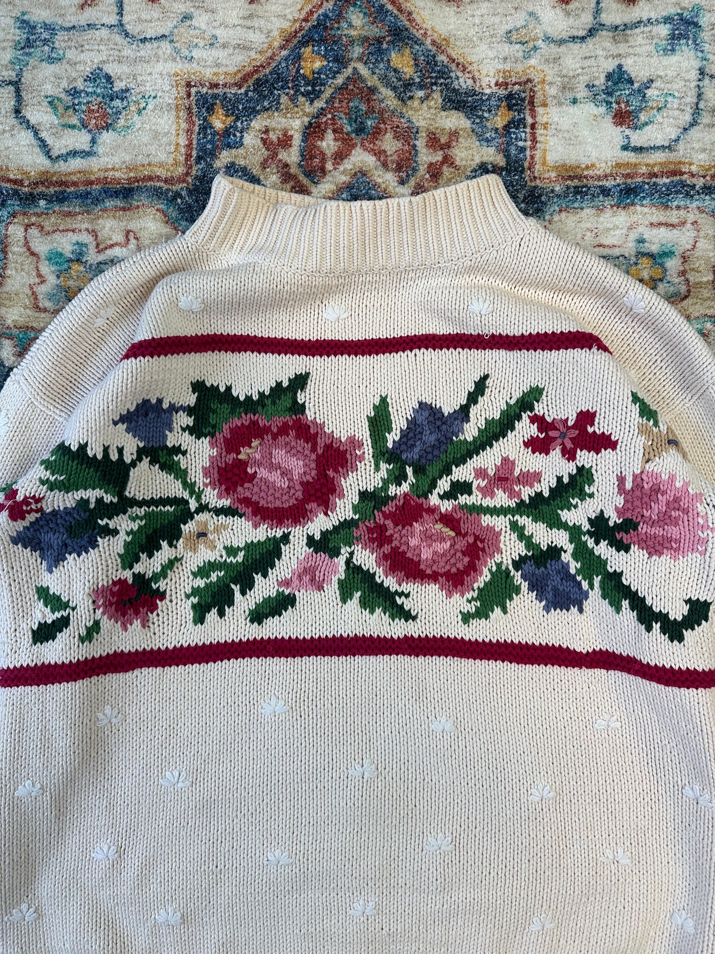90s Floral Turtleneck Sweater - L