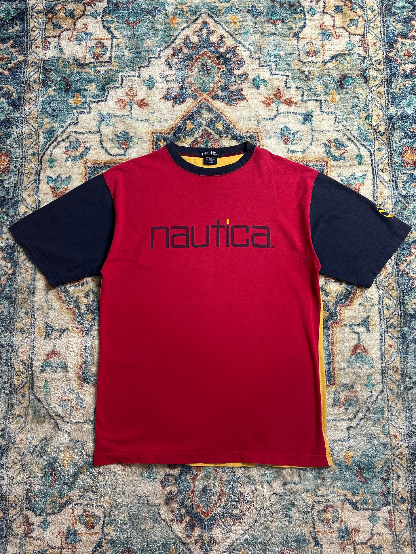 90s Nautica Spellout Colour Block T-shirt - M