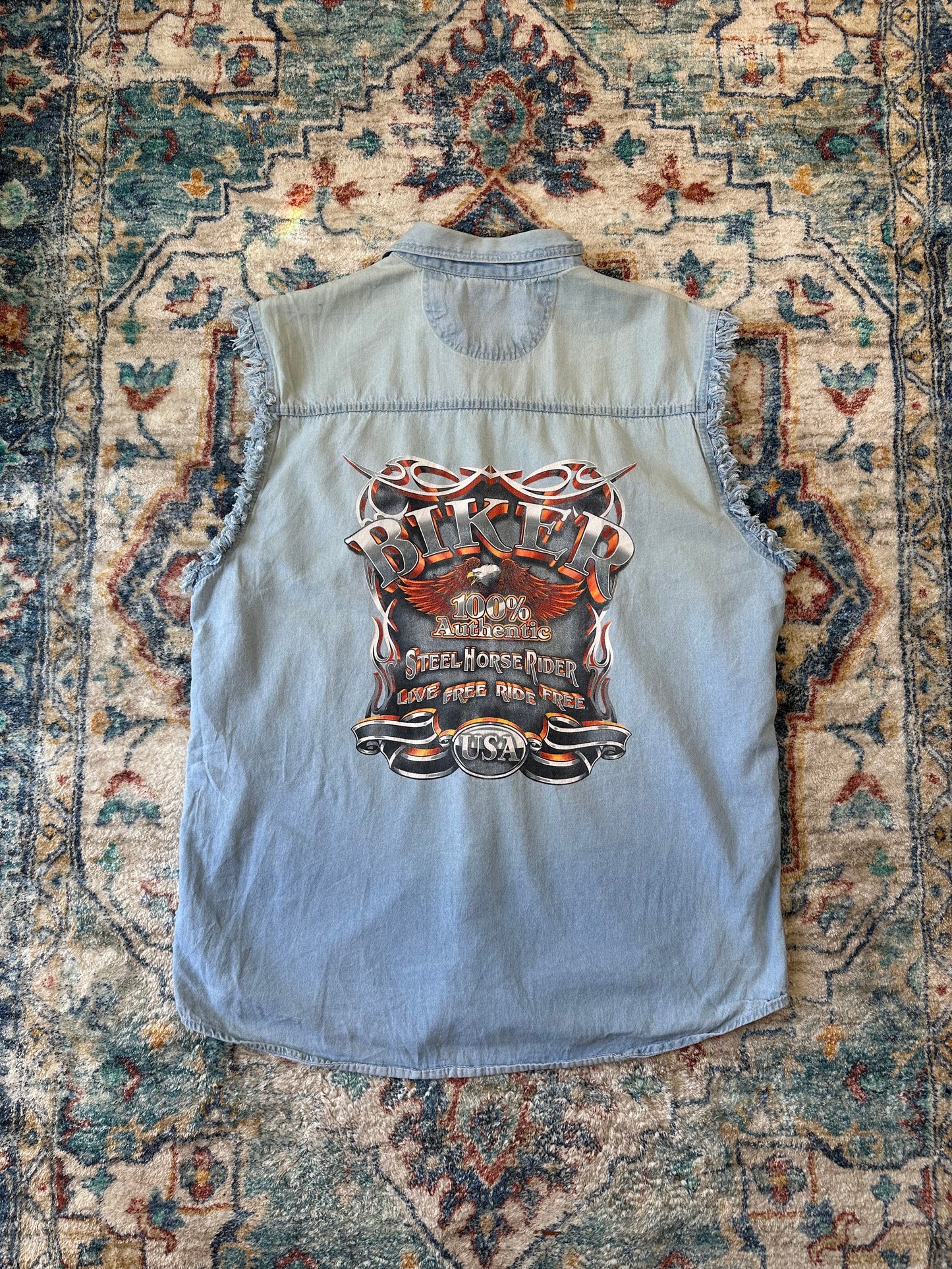 00s USA Denim Biker Vest - L