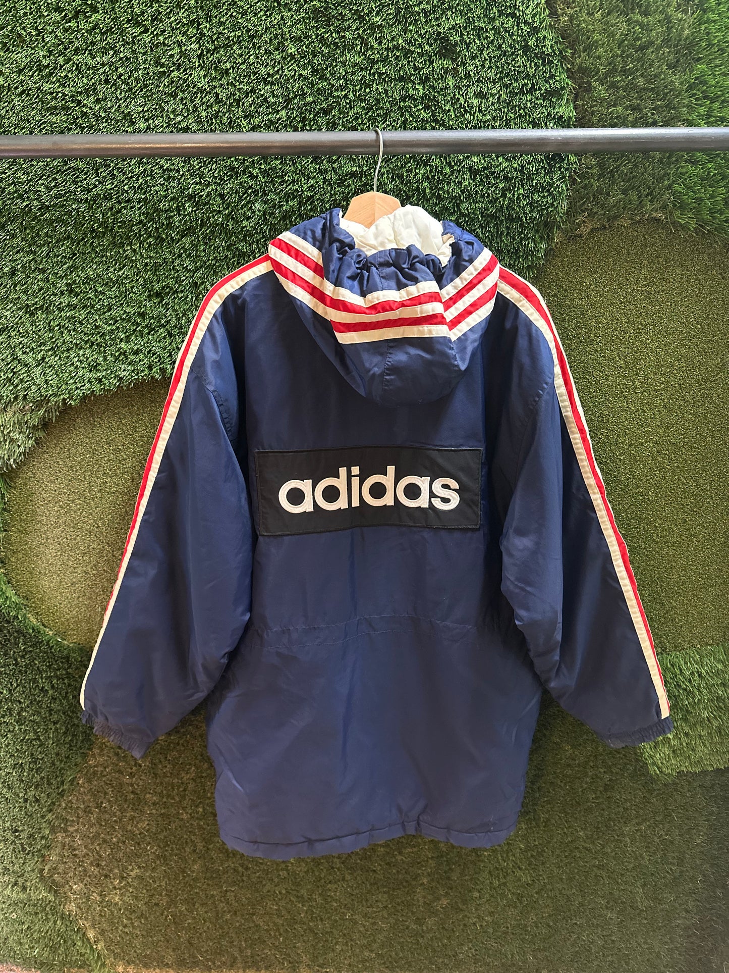 90s Adidas Spellout Long Jacket - S