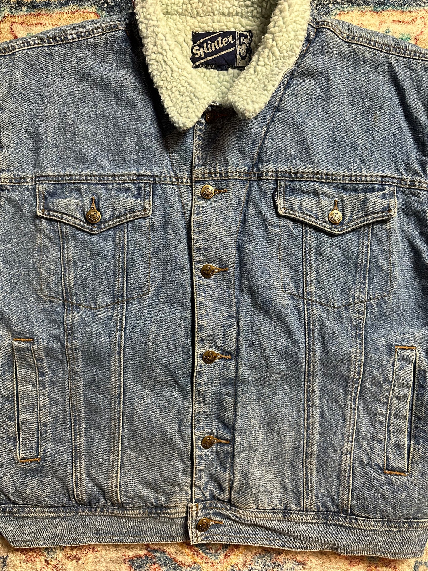 90s Sherpa Lined Denim Vest - XL