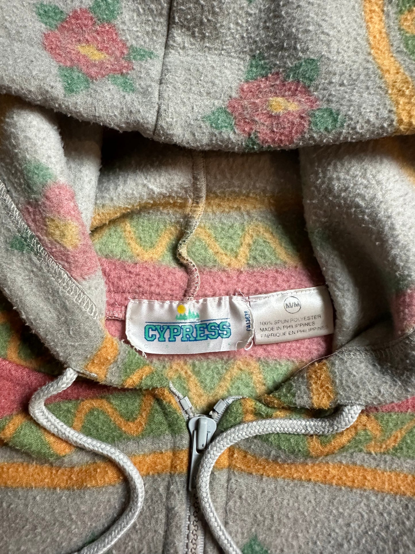90s Floral Hooded Fleece - M
