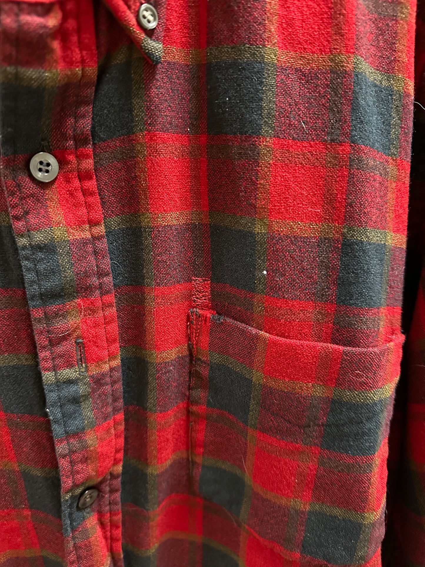70s Red Plaid Flannel - L