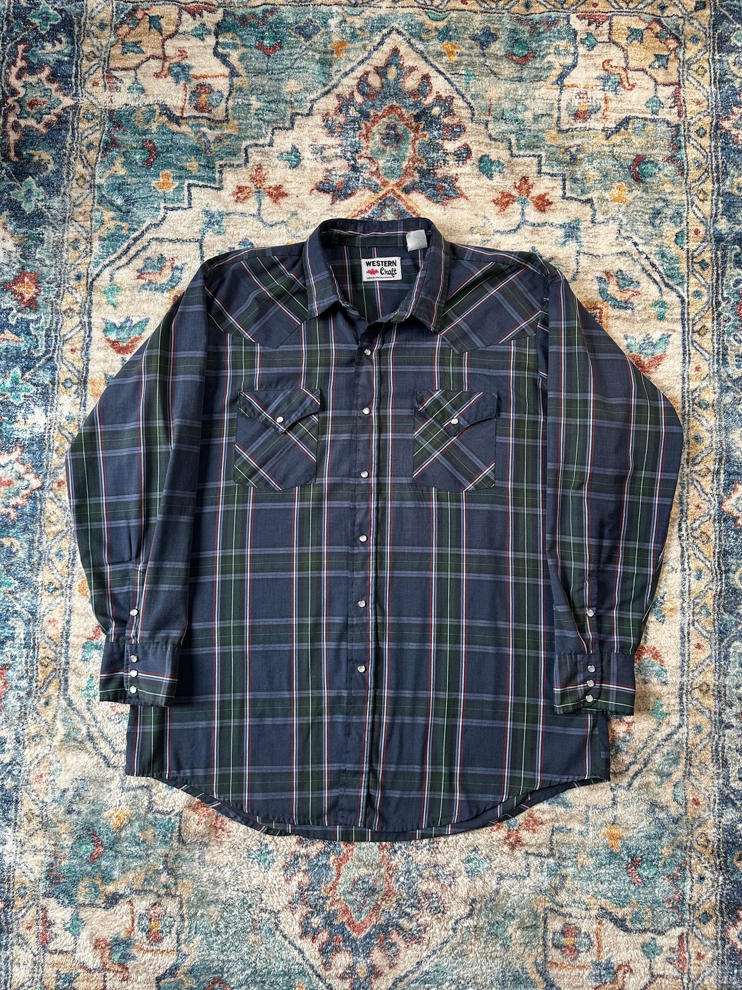 80s Western Craft Plaid Pearl Snap Shirt - XXL