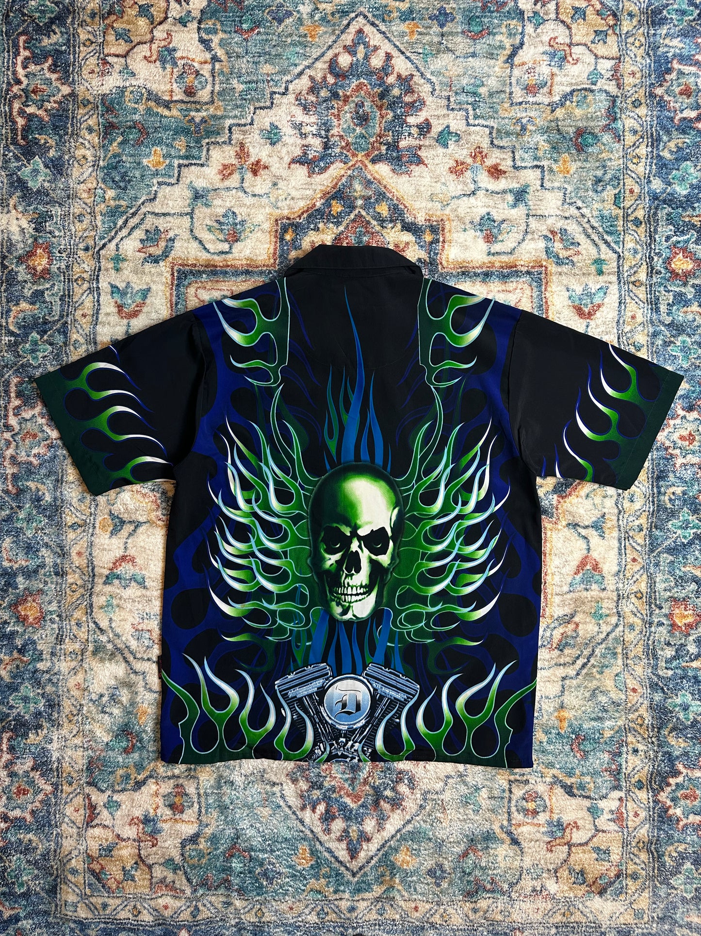 00s Flaming Skull Button-up Shirt - XL