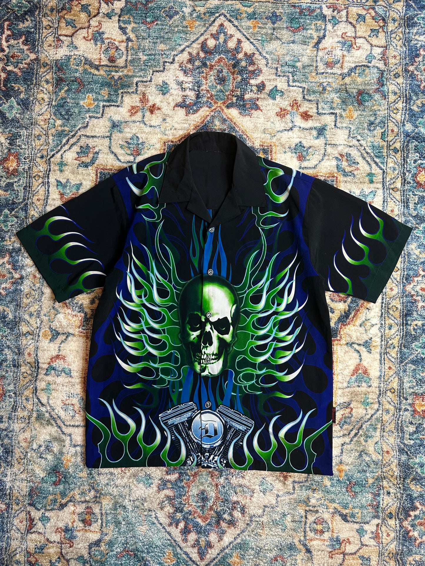 00s Flaming Skull Button-up Shirt - XL