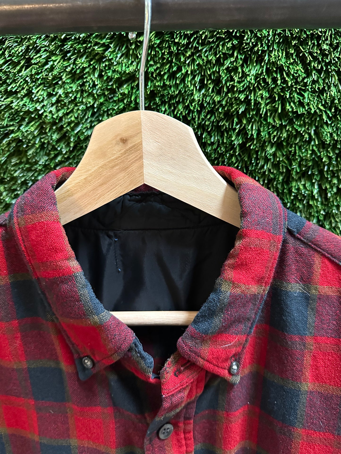 70s Red Plaid Flannel - L