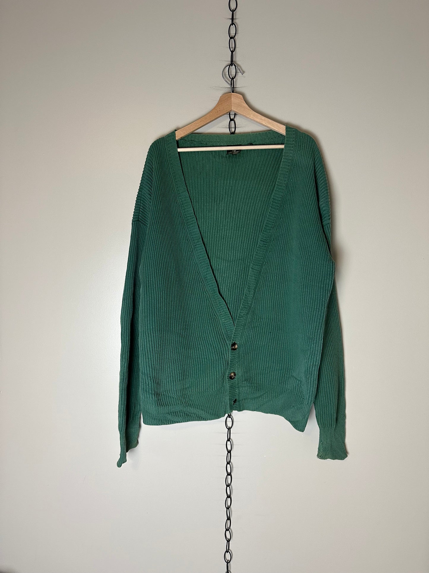 00s Nordstrom Green Ribbed Cardigan Sweater - L