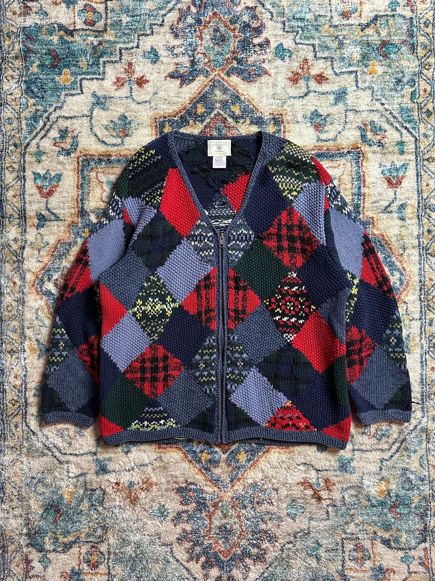 00s Zip-up Diamonds Sweater - L
