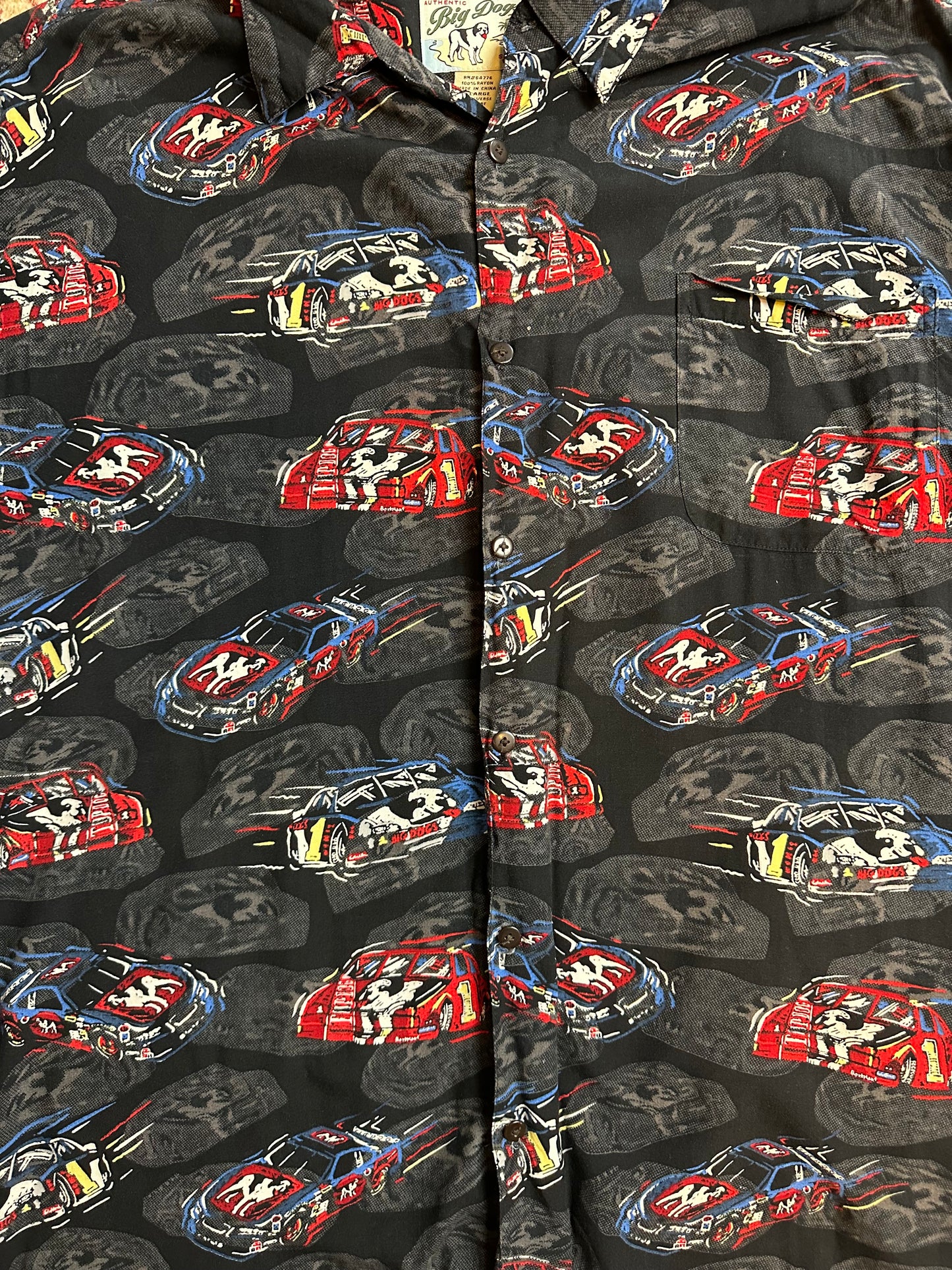 00s Big Dogs Racing All Over Print Button-up Shirt - XL