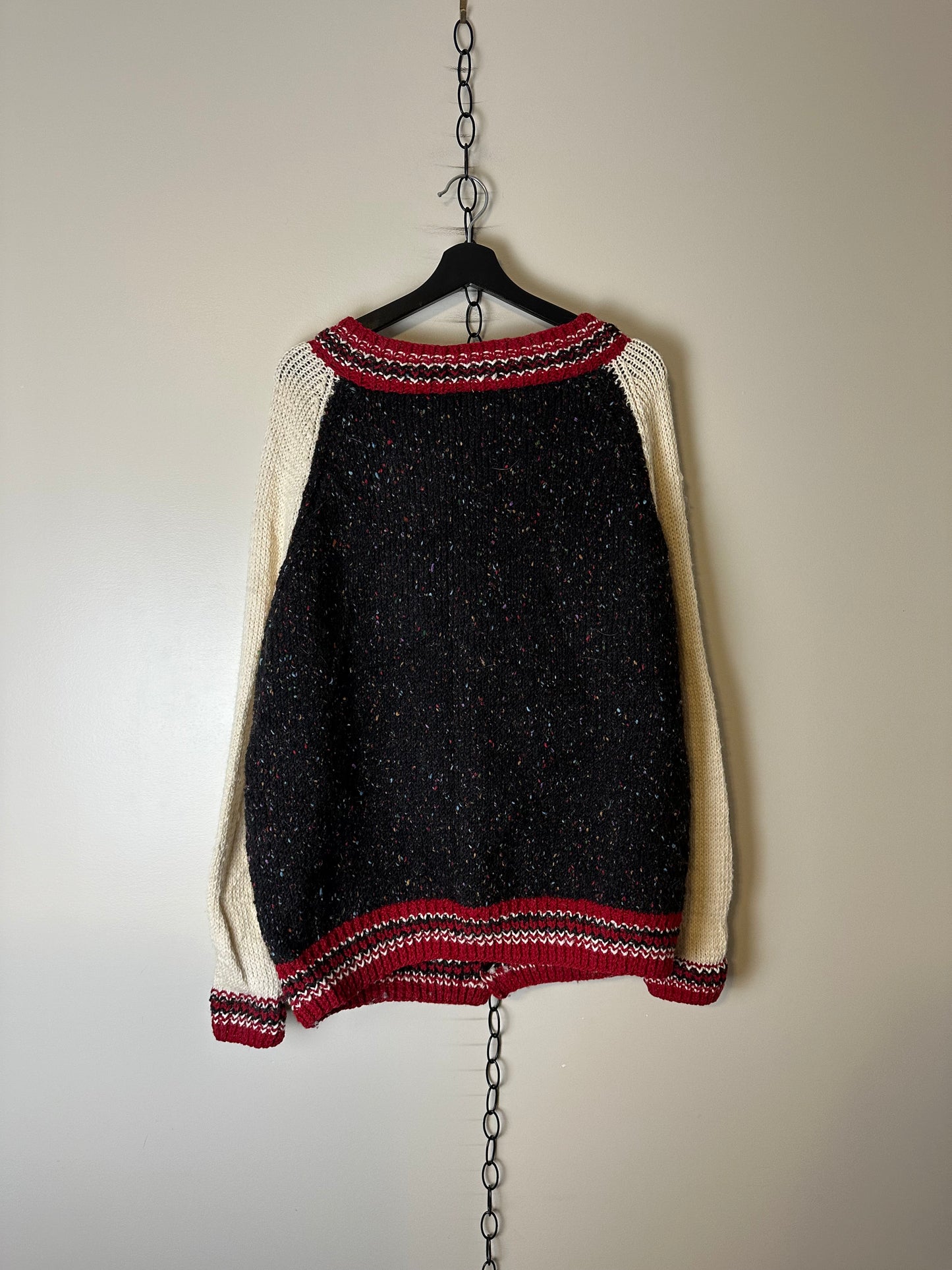 Vintage 1970s Wool Colour Speckled Cardigan Sweater - XL