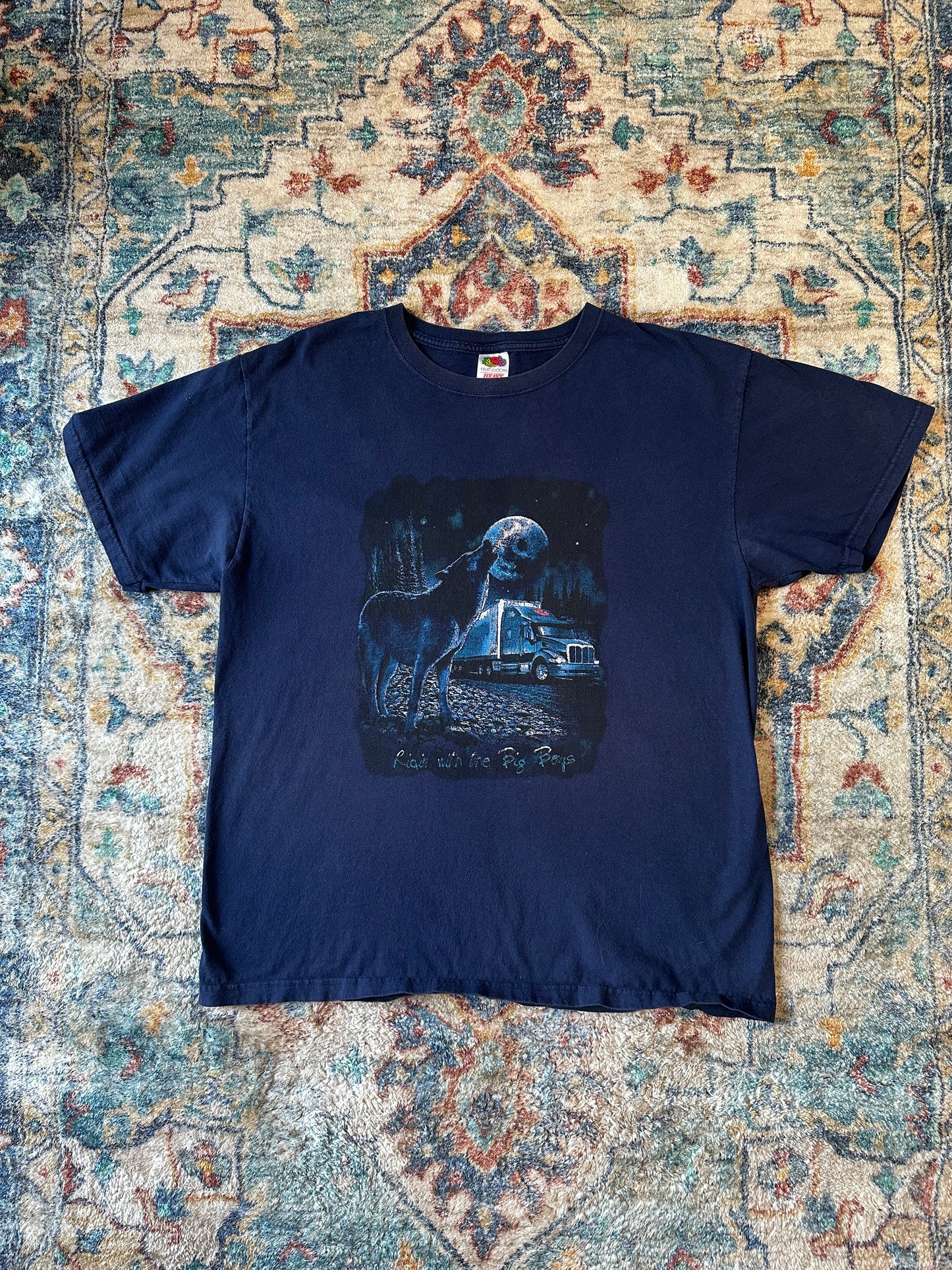 90s Ridin With The Big Boys Trucker Wolf T-shirt - M