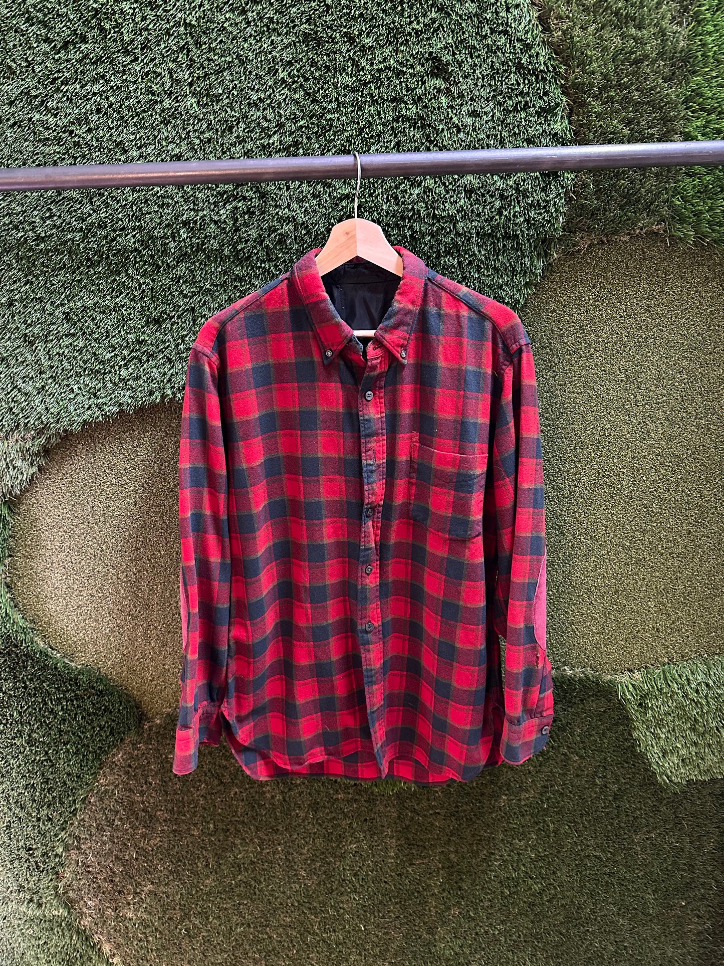 70s Red Plaid Flannel - L