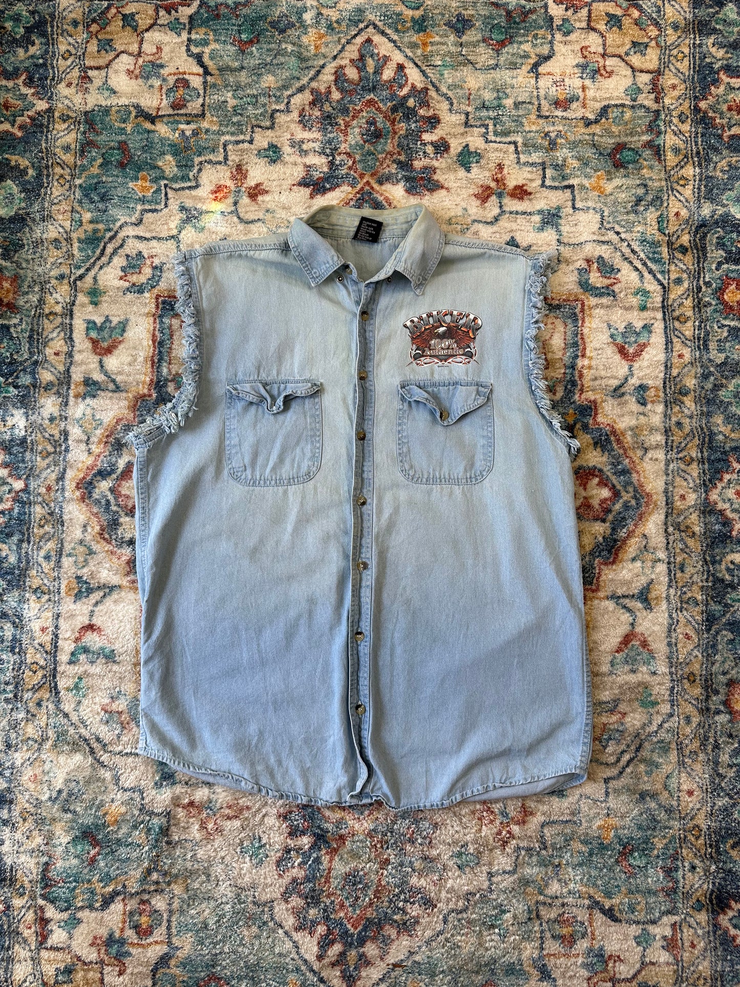 00s USA Denim Biker Vest - L