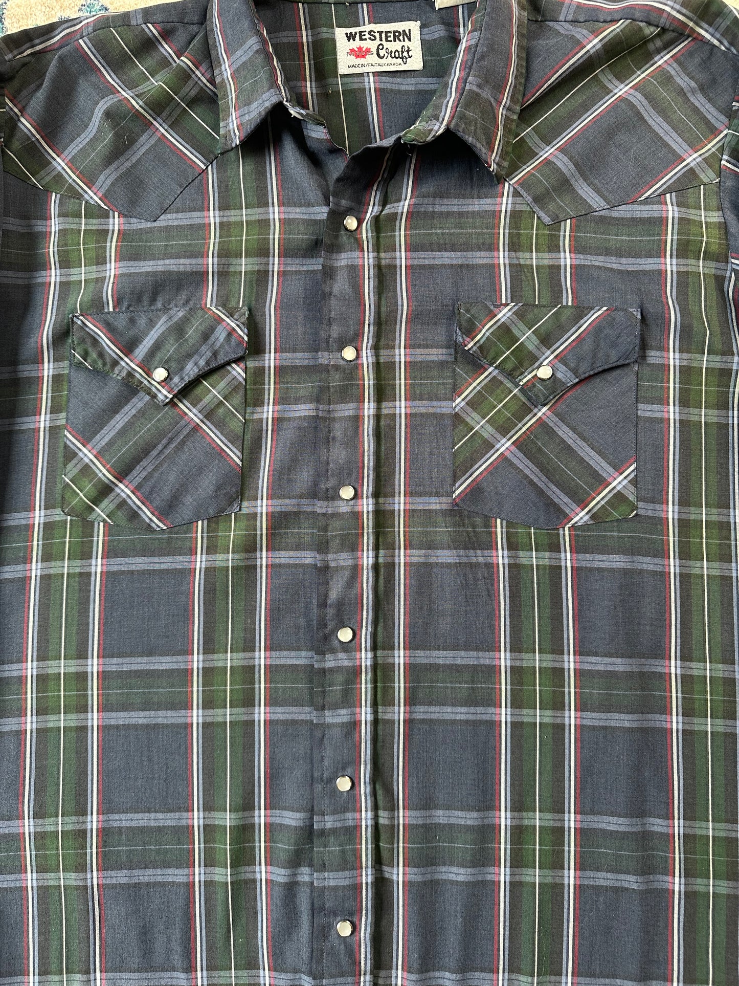 80s Western Craft Plaid Pearl Snap Shirt - XXL