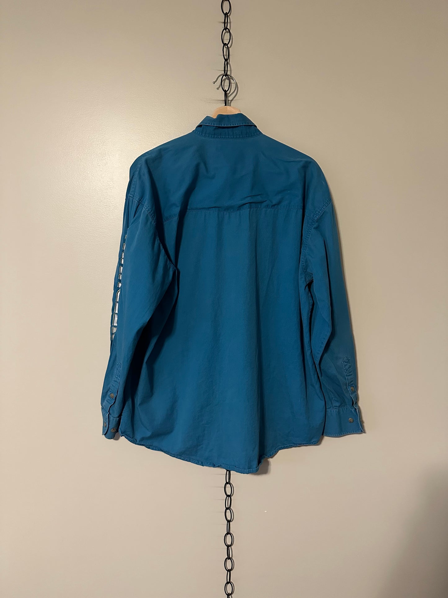 90s Wrangler Blue Spellout Western Button-up Shirt - L