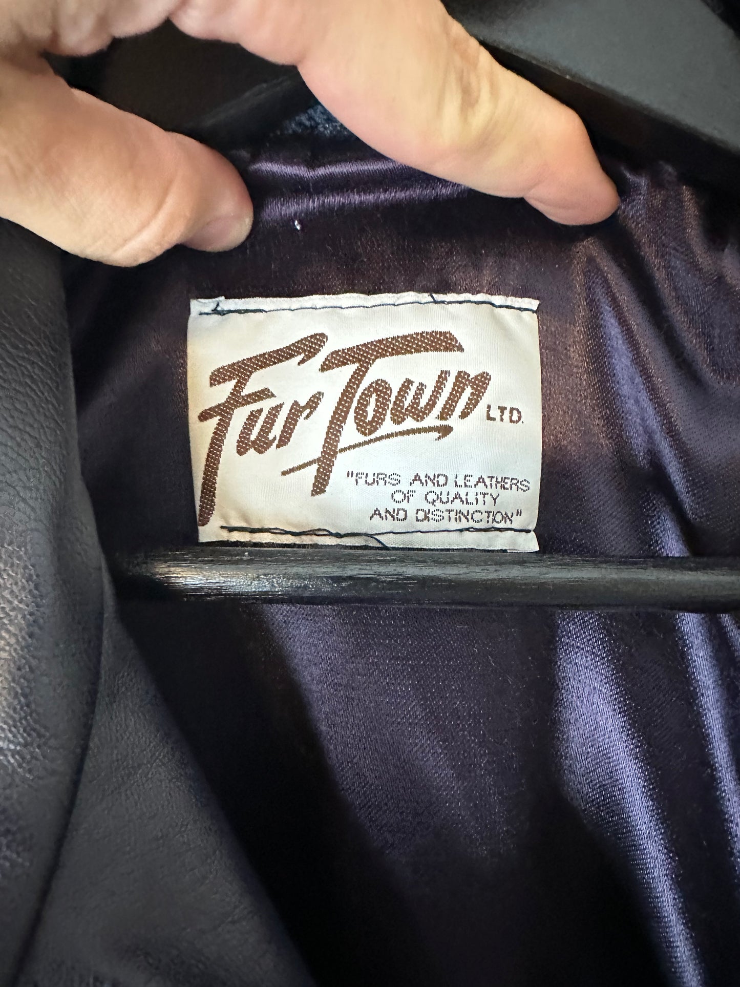 Vintage Fur Town Blue Long Leather Jacket - S