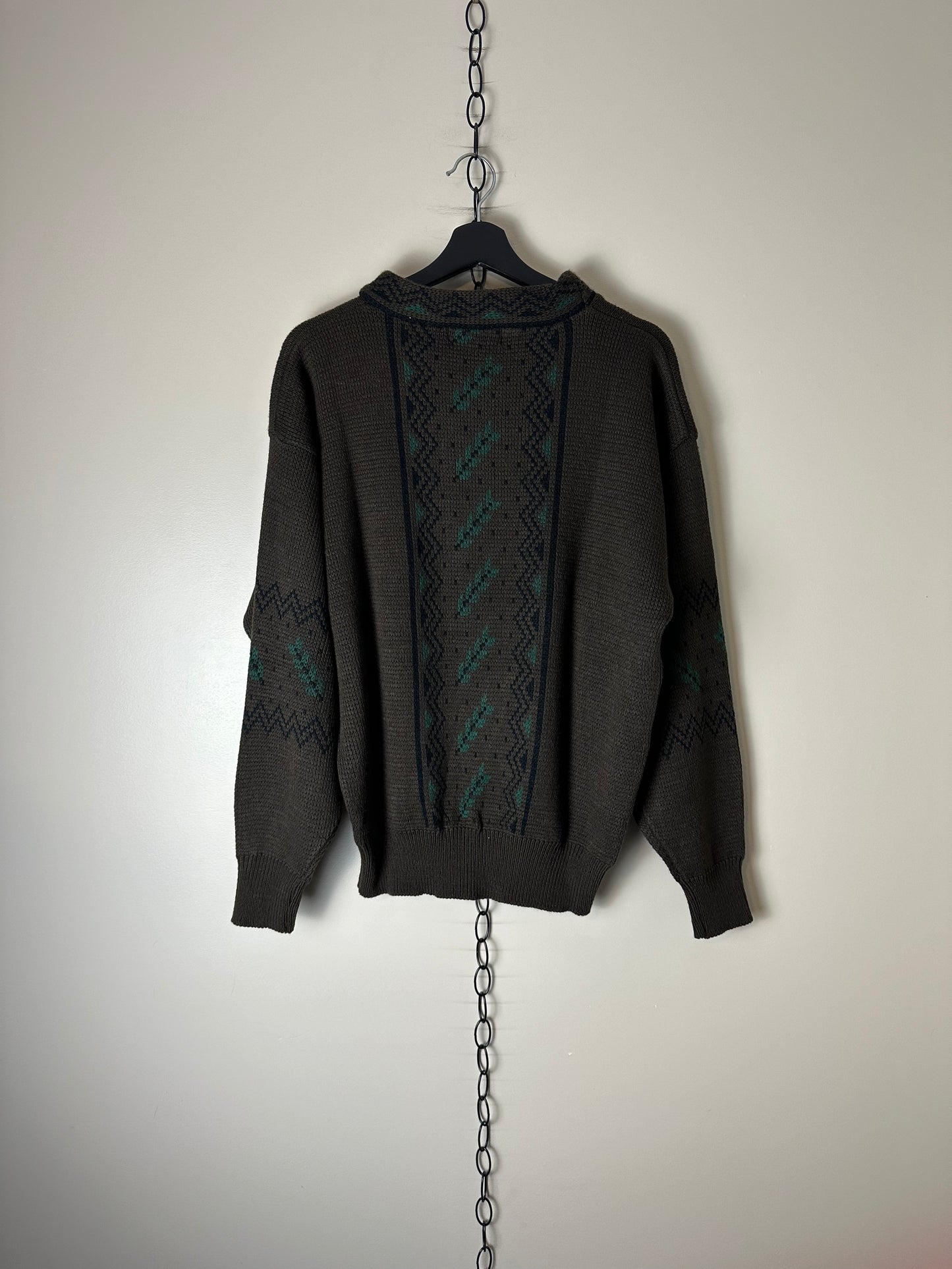 Vintage Brown Patterned Pullover Sweater - M