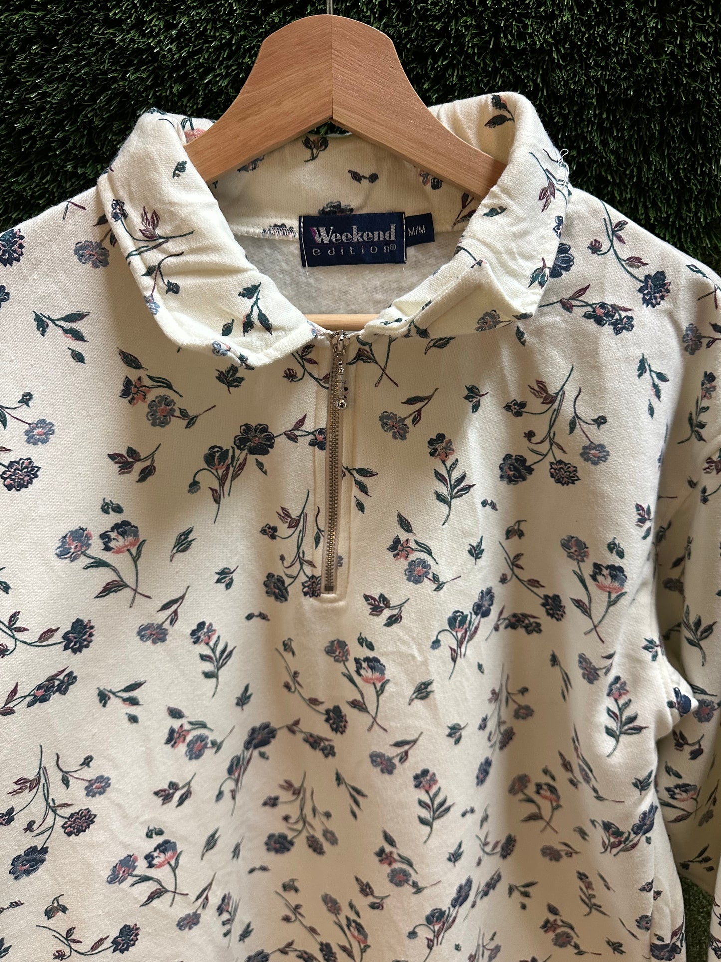 90s Floral 1/4 Zip-up Sweatshirt - M