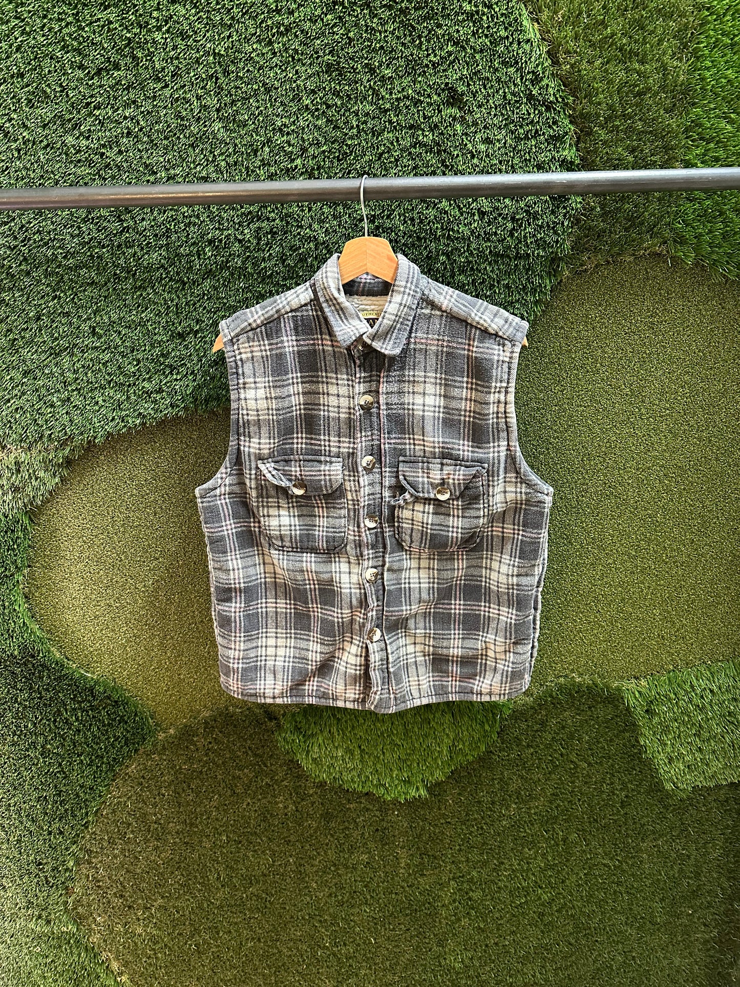 00s Chams Sherpa Lined Plaid Vest - L