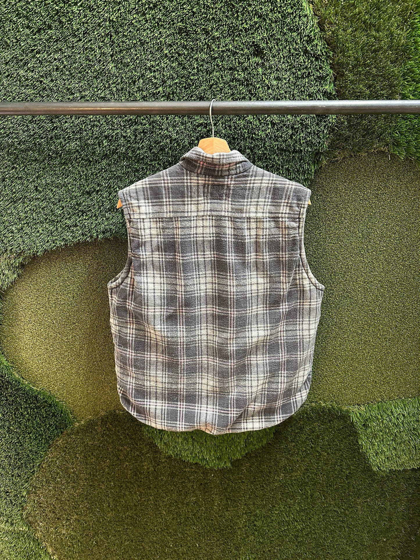 00s Chams Sherpa Lined Plaid Vest - L