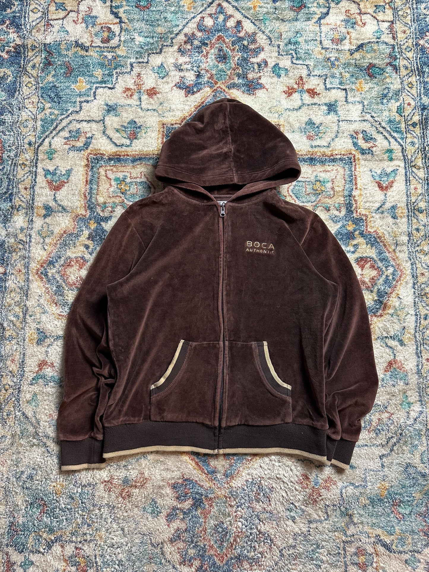 00s Boca Authentic Brown Zip-up Velour Hoodie - M