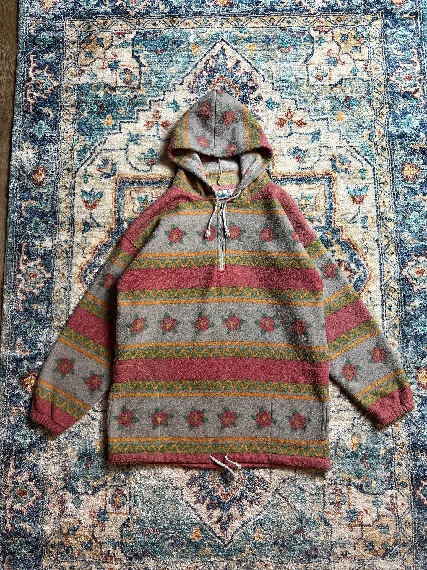 90s Floral Hooded Fleece - M