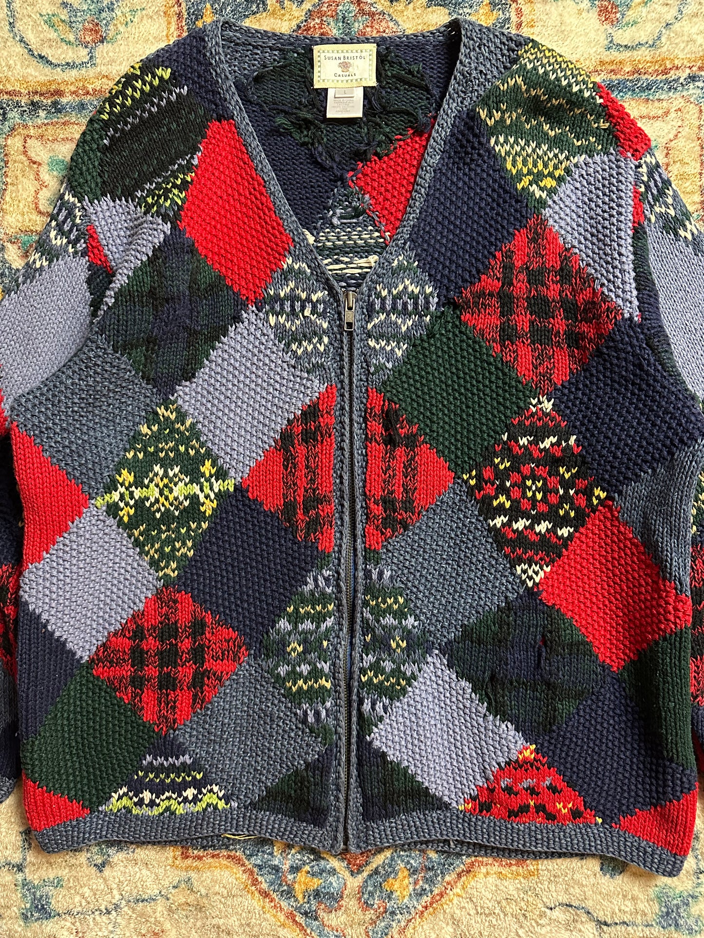 00s Zip-up Diamonds Sweater - L