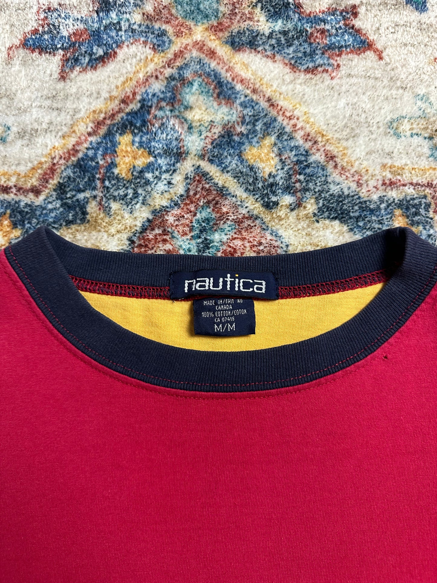 90s Nautica Spellout Colour Block T-shirt - M