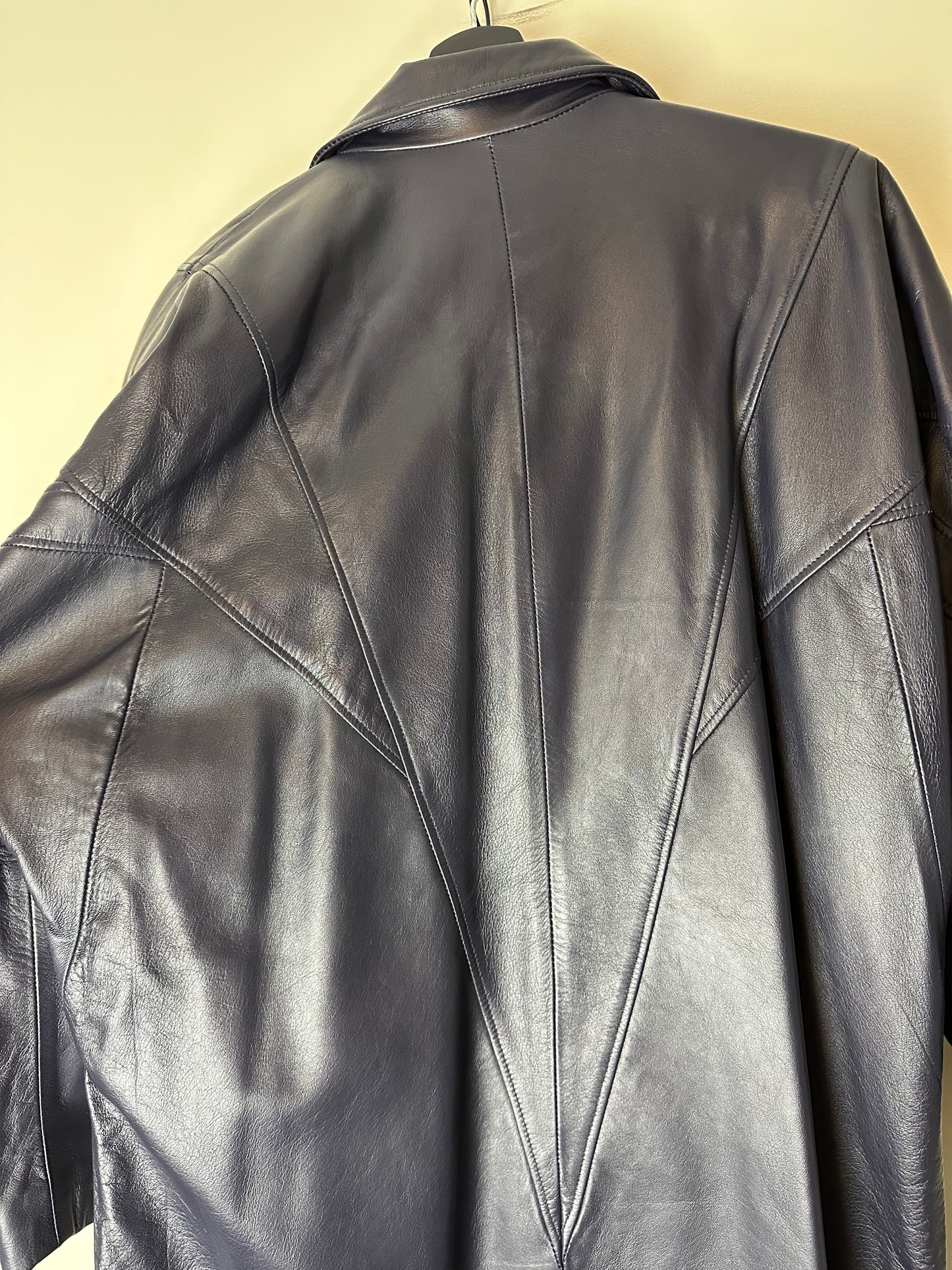Vintage Fur Town Blue Long Leather Jacket - S